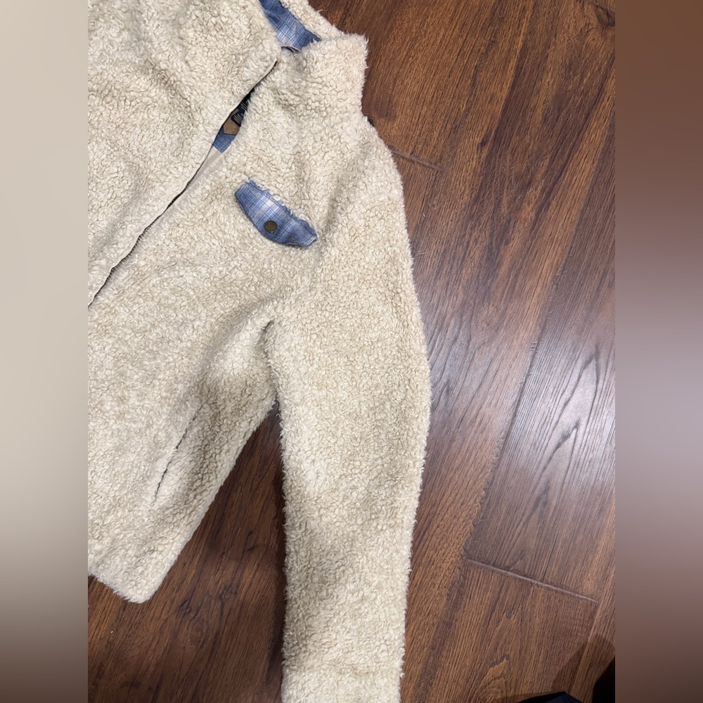 Pendleton Ladies' Fuzzy Zip Jacket in Beige Heather Sherpa cream fleece - Picture 8 of 15